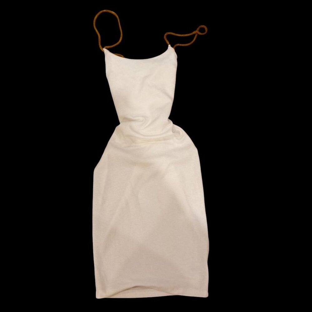 White Midi Dress with Gold Straps